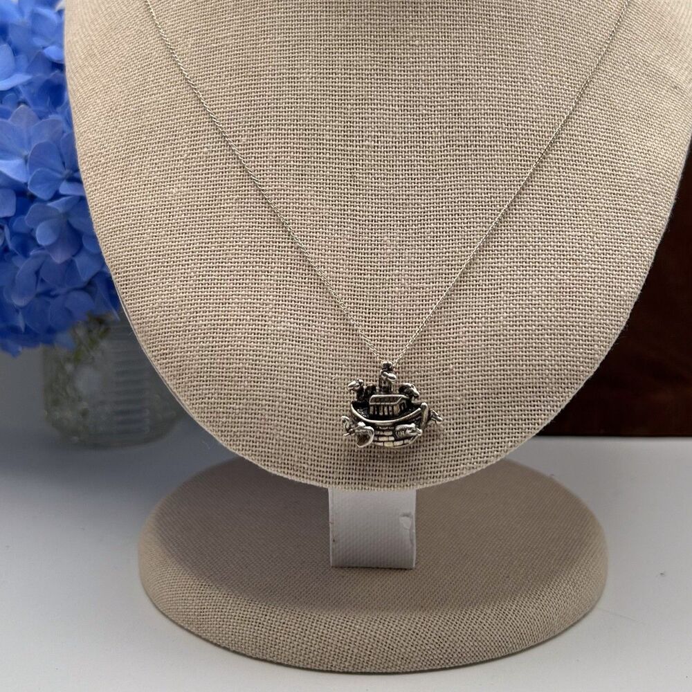 Sterling Silver Noah's Ark Pendant on 20" 925 Chain Religious Necklace
